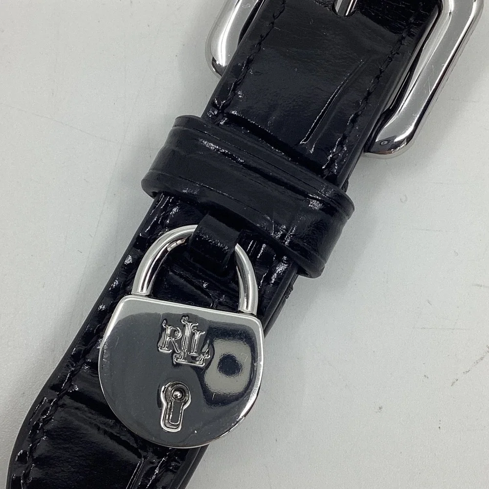 Lauren Ralph Lauren Black Croc Embossed Leather Buckle Padlock Keychain NWT